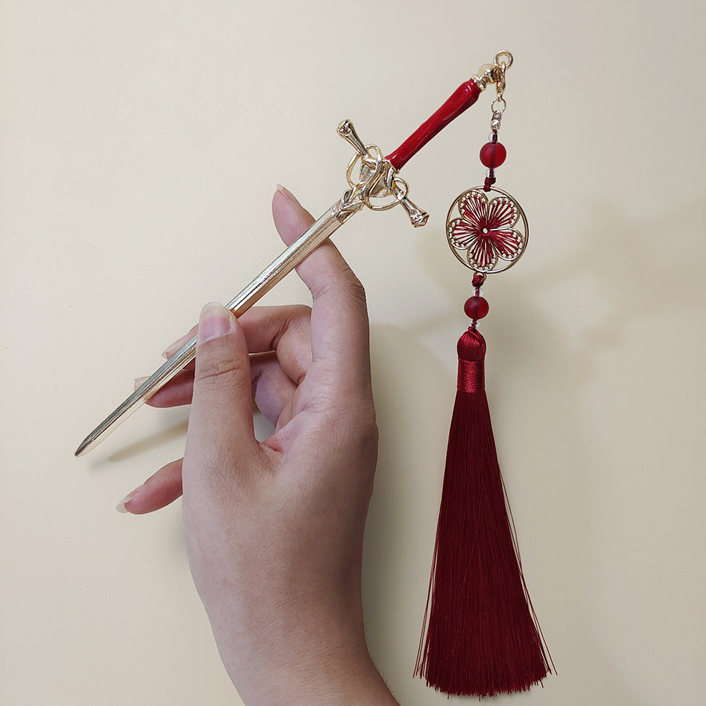 Sword Hairpin Tassel Hairpin Updo Ancient Style Han Chinese Clothing Accessories Ornament Modeling Headdress Hairpin Pull Hairpin Simple Antique