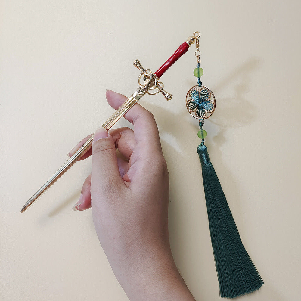 Sword Hairpin Tassel Hairpin Updo Ancient Style Han Chinese Clothing Accessories Ornament Modeling Headdress Hairpin Pull Hairpin Simple Antique