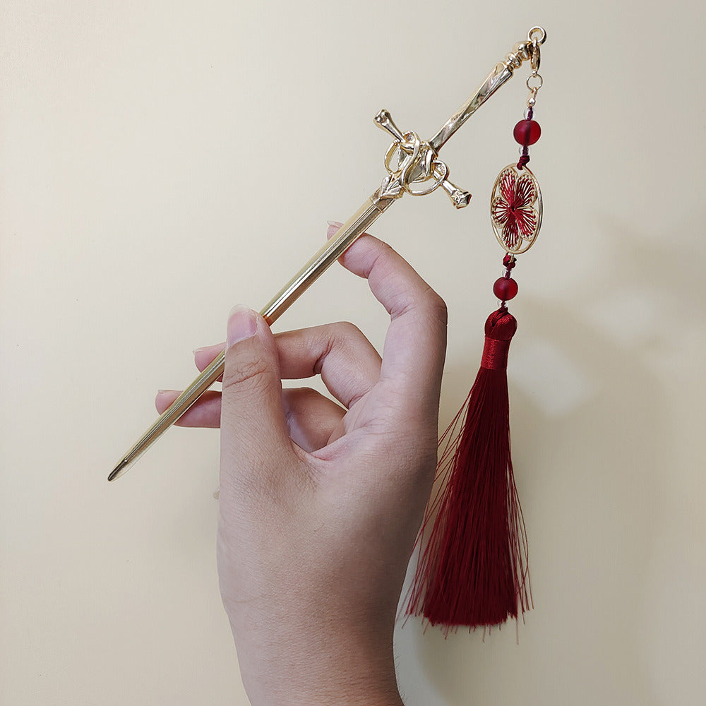 Sword Hairpin Tassel Hairpin Updo Ancient Style Han Chinese Clothing Accessories Ornament Modeling Headdress Hairpin Pull Hairpin Simple Antique