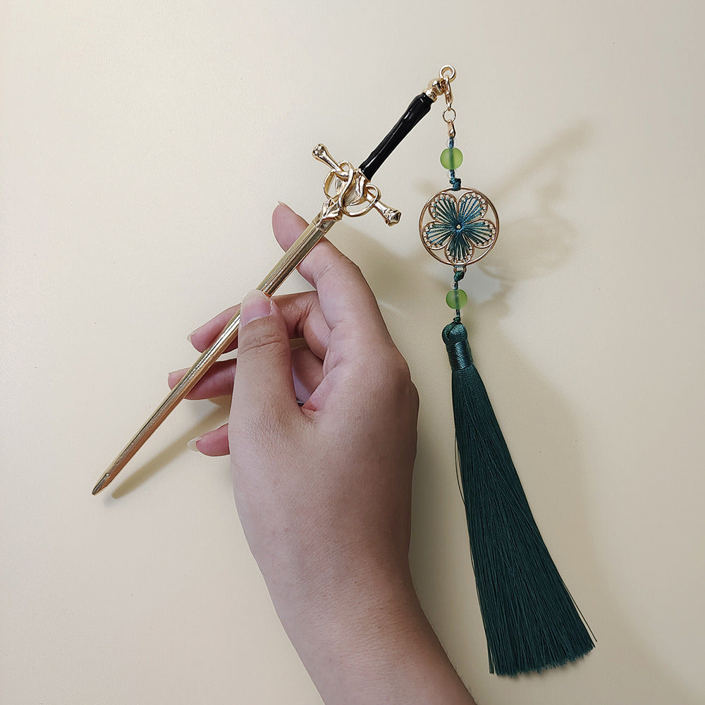 Sword Hairpin Tassel Hairpin Updo Ancient Style Han Chinese Clothing Accessories Ornament Modeling Headdress Hairpin Pull Hairpin Simple Antique