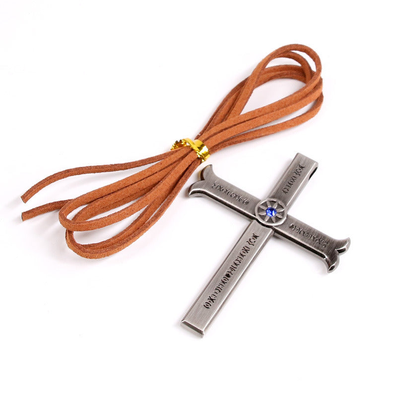 Cross Unsheathed Knife Buckle Necklace