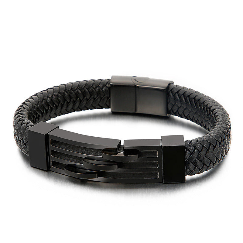 BraceletSimple Men's Braided Leather Titanium Steel Bracelet