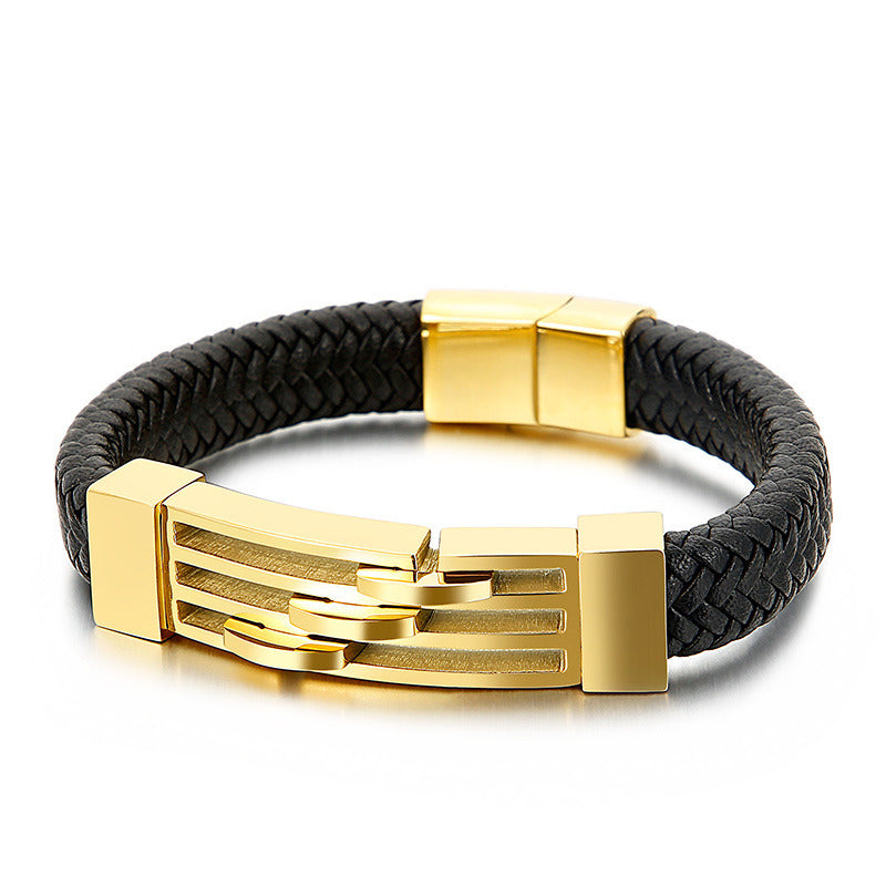 BraceletSimple Men's Braided Leather Titanium Steel Bracelet