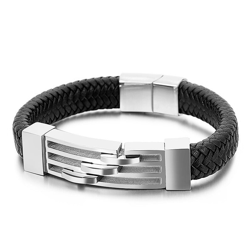 BraceletSimple Men's Braided Leather Titanium Steel Bracelet