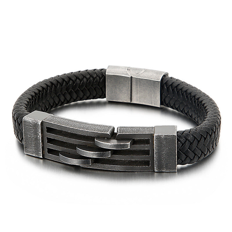 BraceletSimple Men's Braided Leather Titanium Steel Bracelet