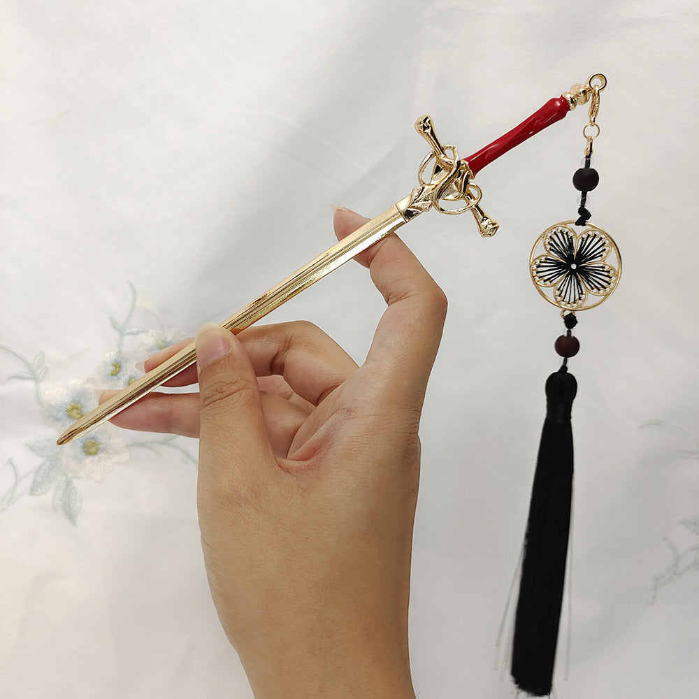 Sword Hairpin Tassel Hairpin Updo Ancient Style Han Chinese Clothing Accessories Ornament Modeling Headdress Hairpin Pull Hairpin Simple Antique