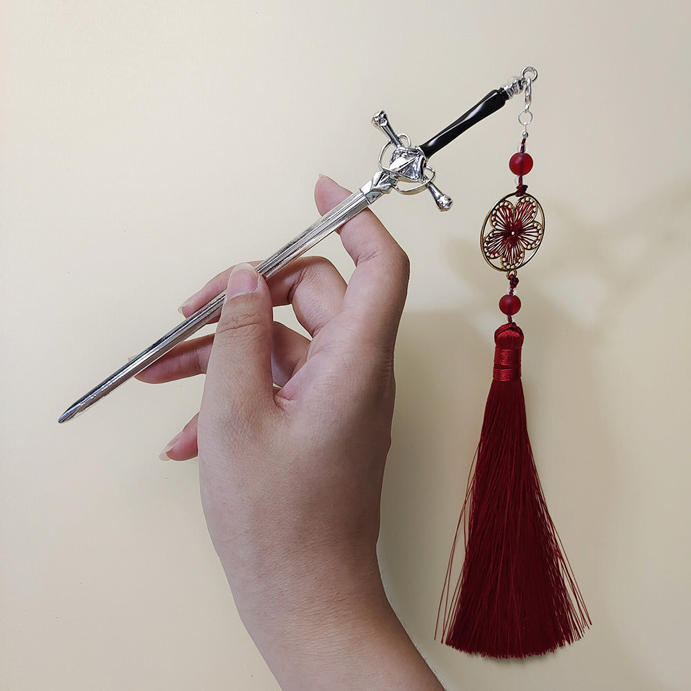 Sword Hairpin Tassel Hairpin Updo Ancient Style Han Chinese Clothing Accessories Ornament Modeling Headdress Hairpin Pull Hairpin Simple Antique