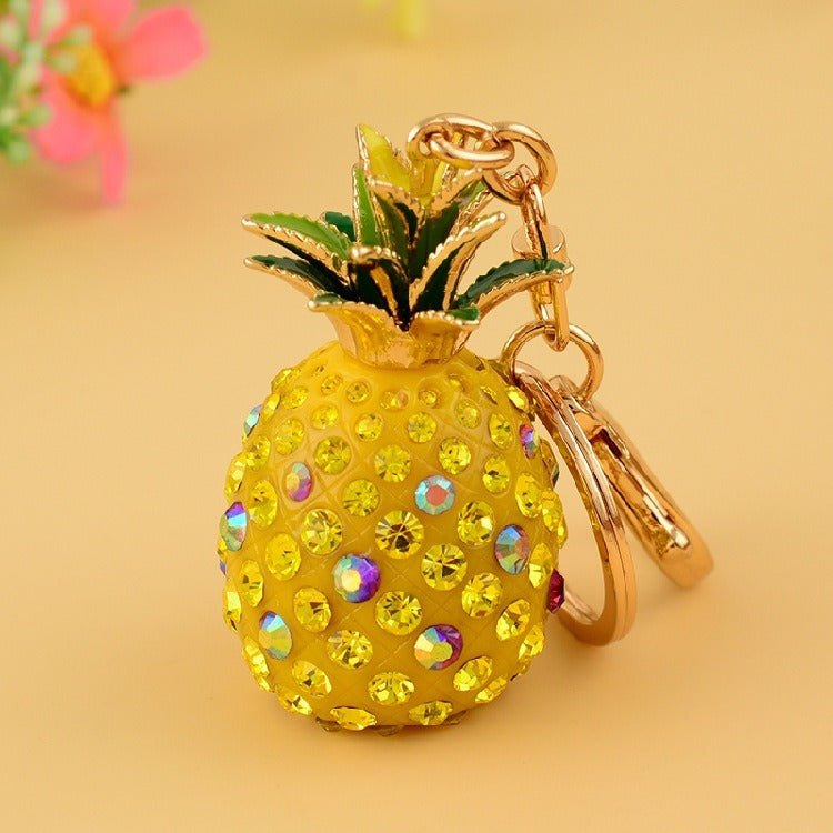 Female Car Keychain Cute Full Diamond Pineapple