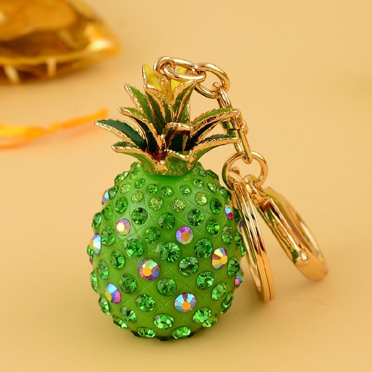 Female Car Keychain Cute Full Diamond Pineapple