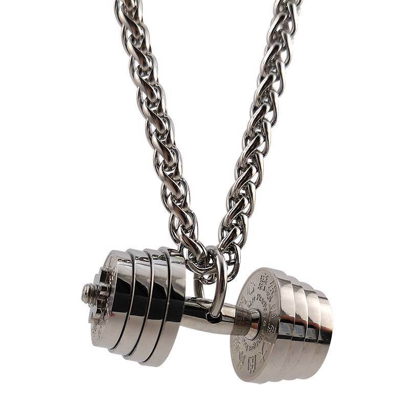 Fitness Necklace Dumbbell Piece Pendant Male Punk Simple Sports