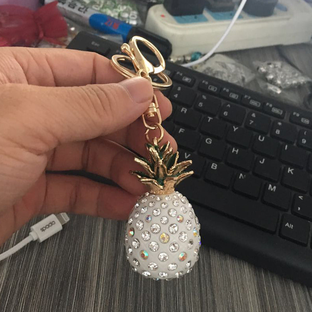 Female Car Keychain Cute Full Diamond Pineapple