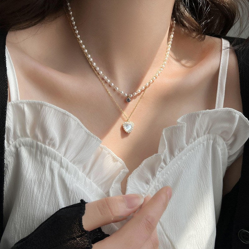 Light Luxury Pearl Love Necklace High-end Sense Niche