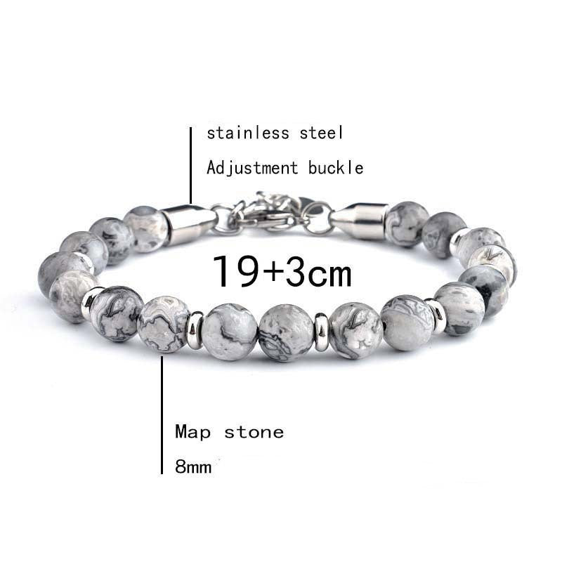 Men's Stainless Steel Adjustable Stone Spacer Bracelet