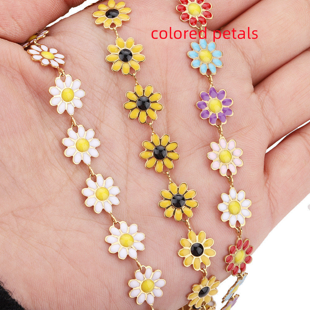 Stainless Steel Small Daisy Color Drop Oil Chain