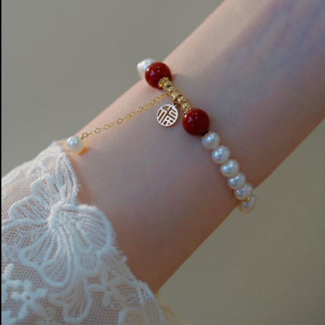 Women's Natural Hetian Design Blessing Character Bracelet