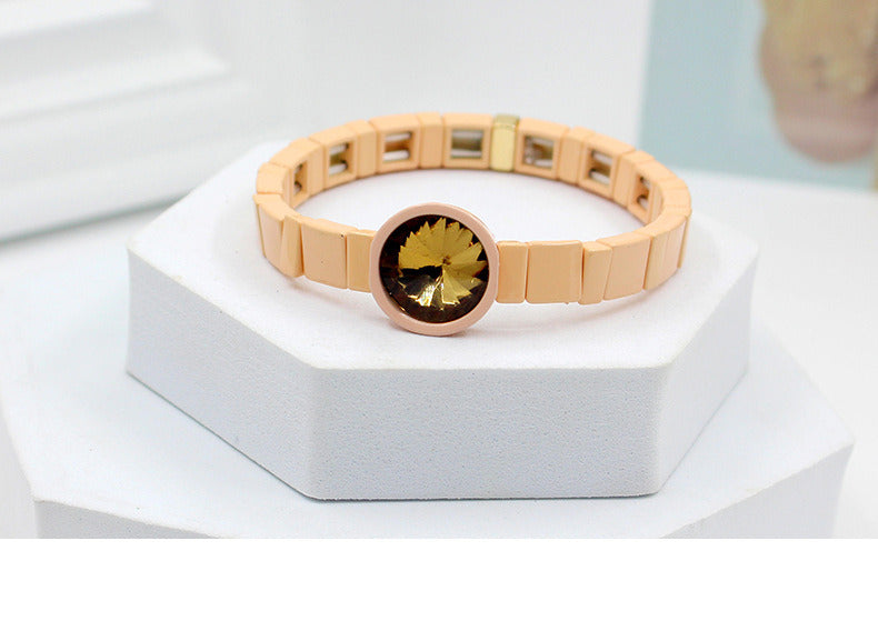 Enamel Bracelet Crystal Stone Elastic Cord Watch