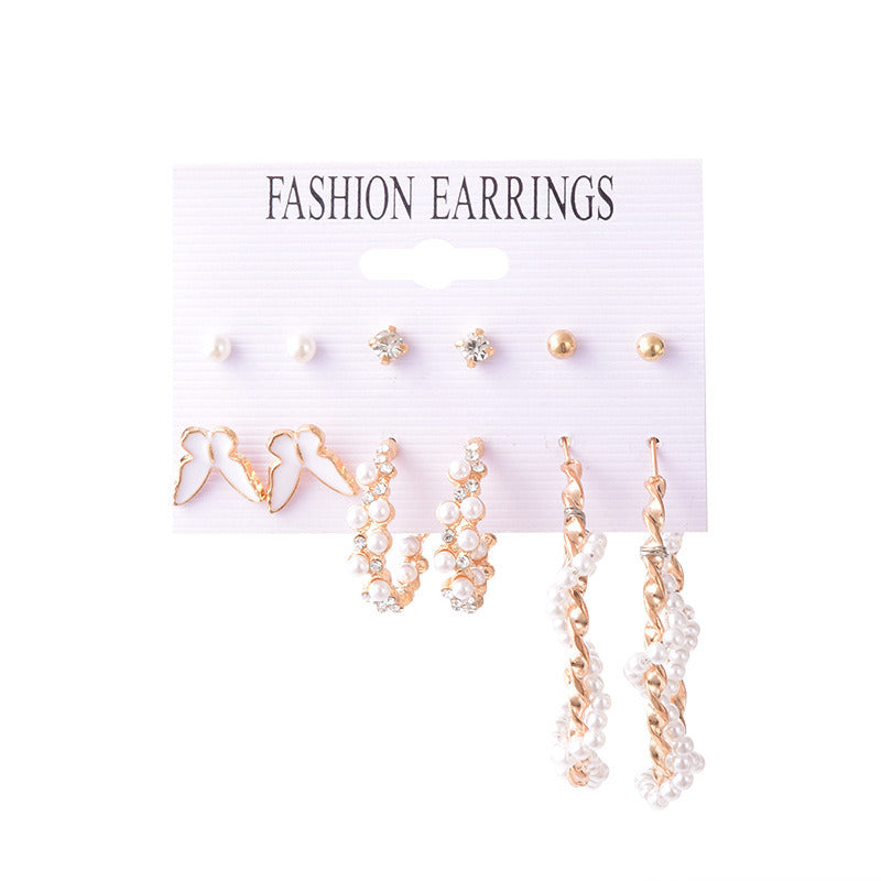 European And American Fashion Popular Metal Geometry Irregular Pearl Earrings Vintage Pearl Little Daisy Love Heart Earrings