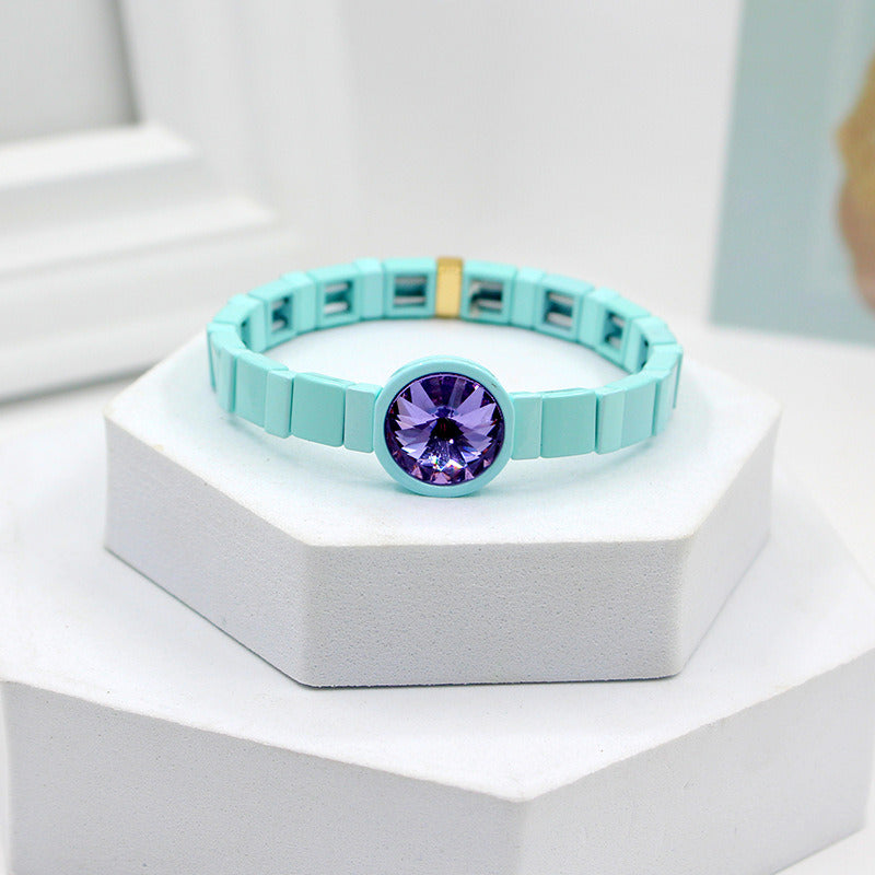 Enamel Bracelet Crystal Stone Elastic Cord Watch