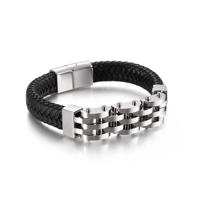 Creative Stainless Steel Magnet Buckle Braided Leather Bracelet