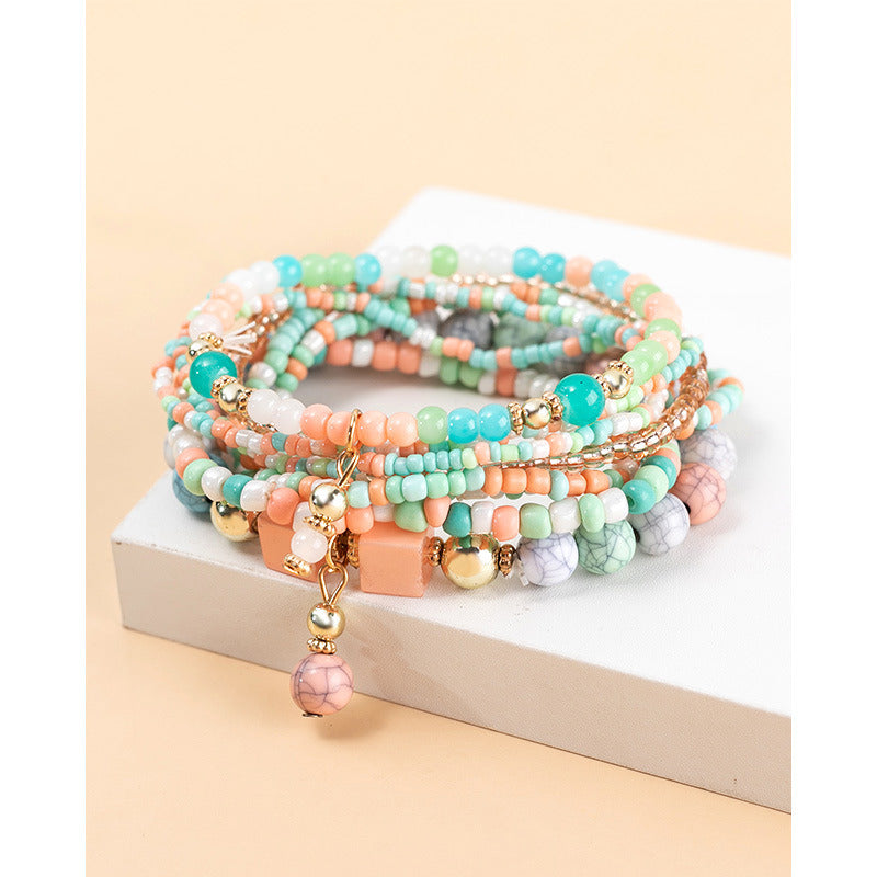 Women's Boho Beads Contrast Stacking Bracelet Set