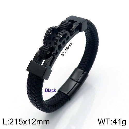 Men's Titanium Steel Biker Bracelet Gear Braided Leather