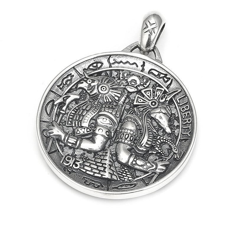 Vintage Anubis Men's S925 Sterling Silver Round Medal Pendant