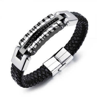 Men's Rock Punk Titanium Steel Leather Braided Bracelet