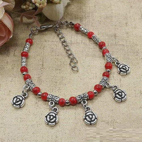 Ladies DIY Tibetan Silver Beads Fancy Bracelet