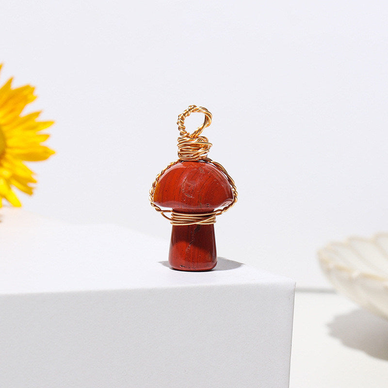 Crystal Agate Semi-Precious Mushroom Braided Pendant