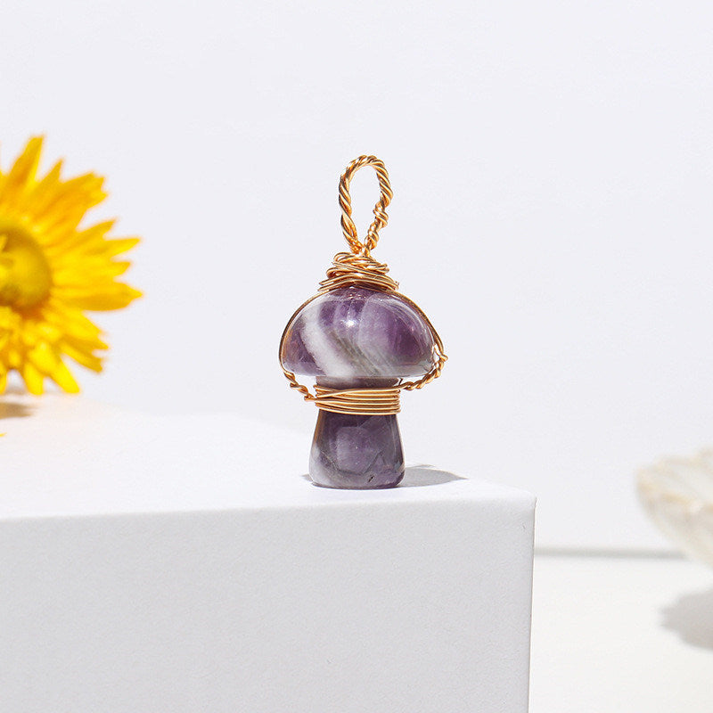 Crystal Agate Semi-Precious Mushroom Braided Pendant