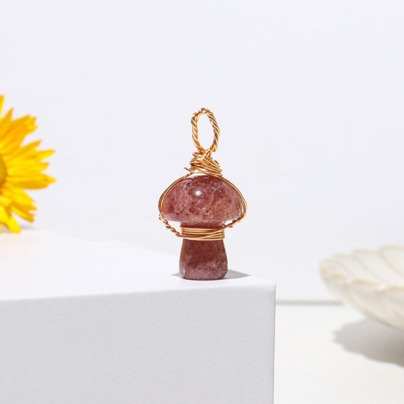 Crystal Agate Semi-Precious Mushroom Braided Pendant