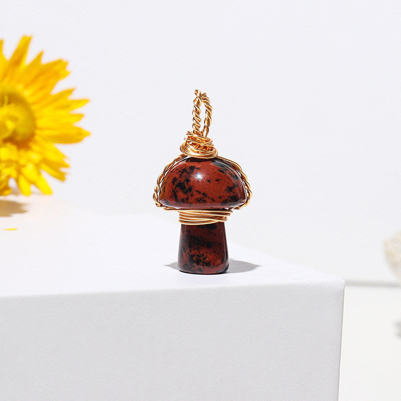 Crystal Agate Semi-Precious Mushroom Braided Pendant