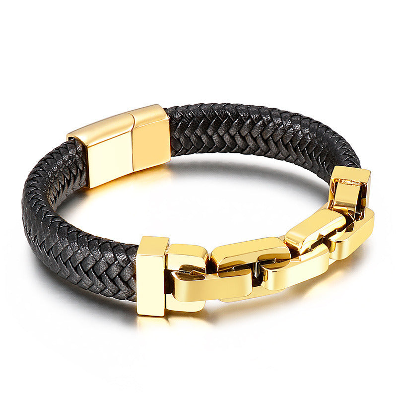 Men's Titanium Steel Cowhide Braided Bracelet Jewelry