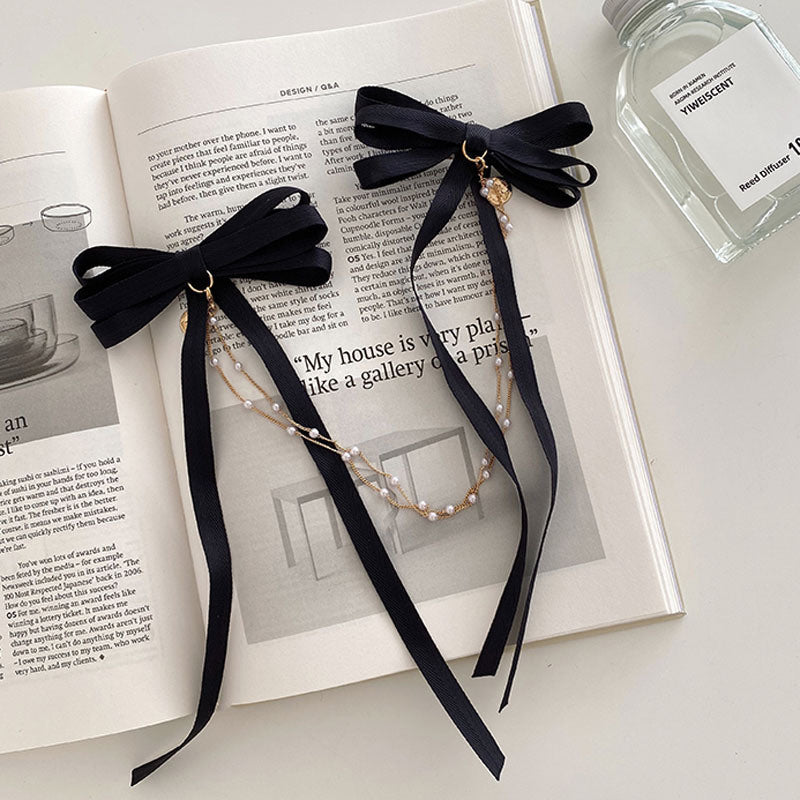 Fashion Bow Pearl Fringe Hair Clip