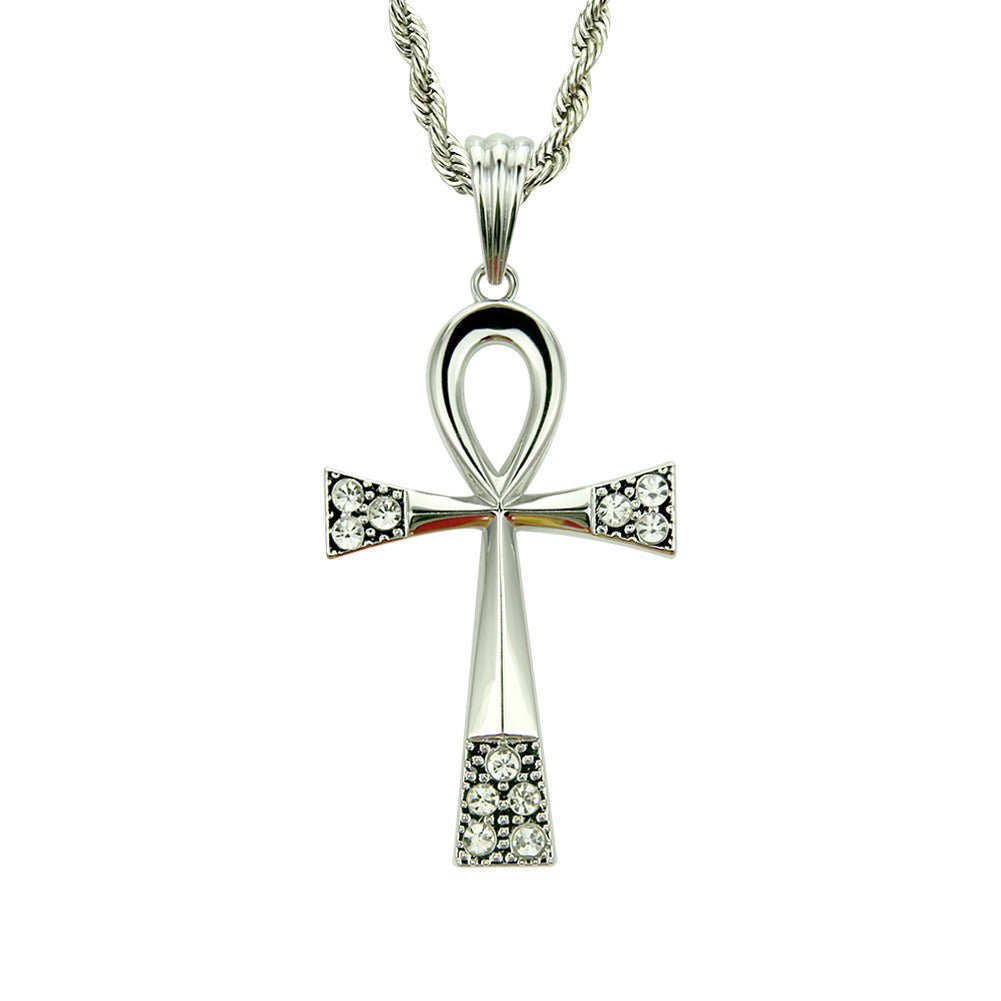 Egyptian Anhe Diamond Inlaid Key Pendant Necklace