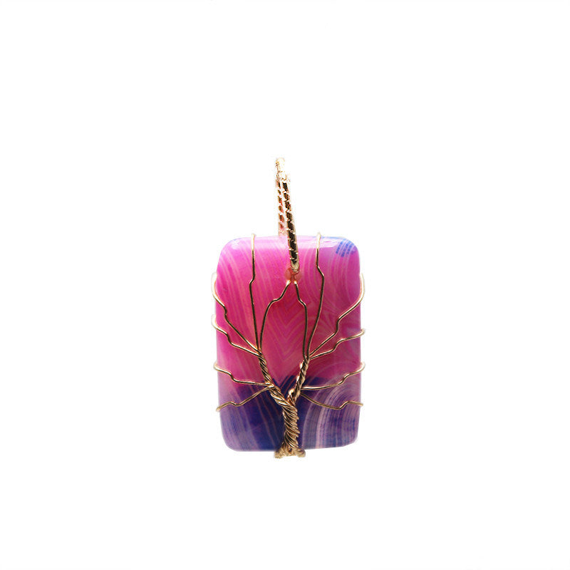 Agate Tree Of Life Square Semi-Precious Stone Pendant