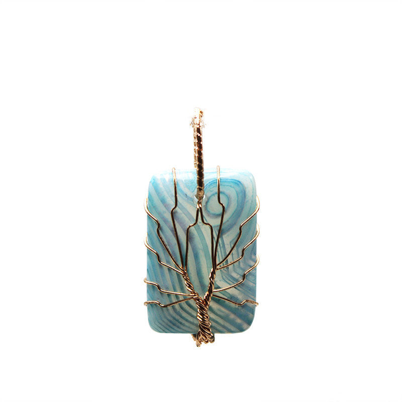 Agate Tree Of Life Square Semi-Precious Stone Pendant