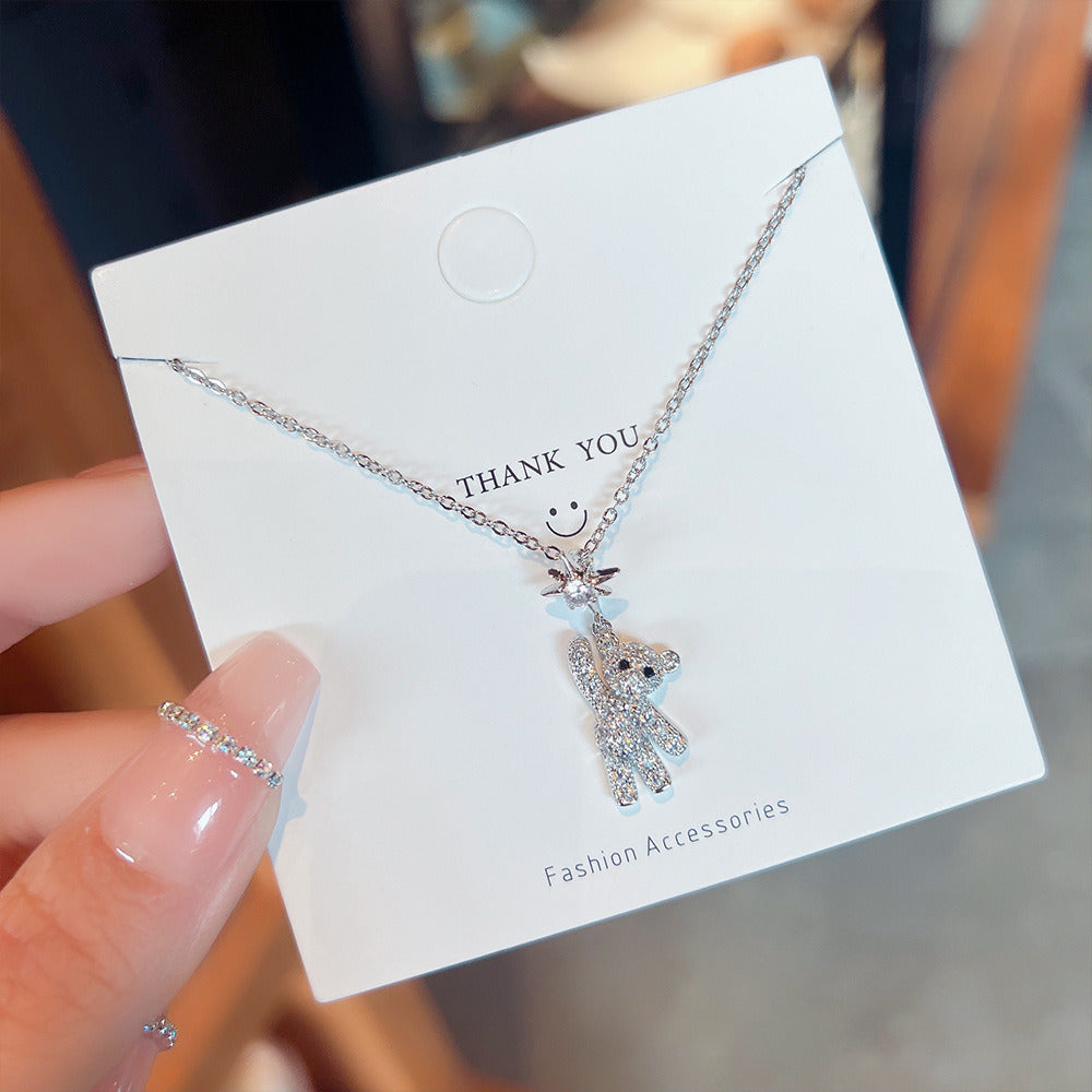 Diamond Bear Pendant Long Sweater Chain