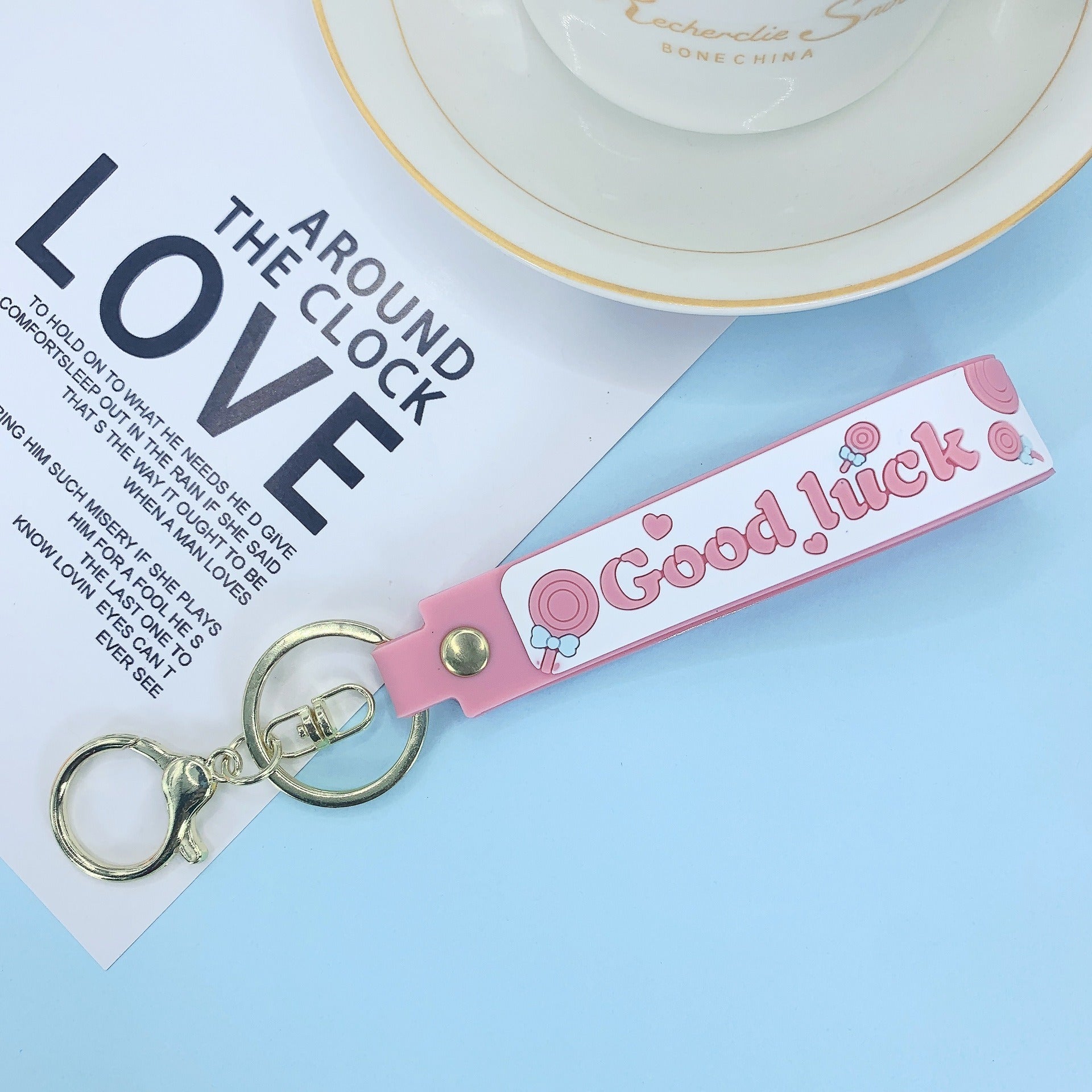 Lollipop Rainbow-colored Belt Hand Strap Keychain