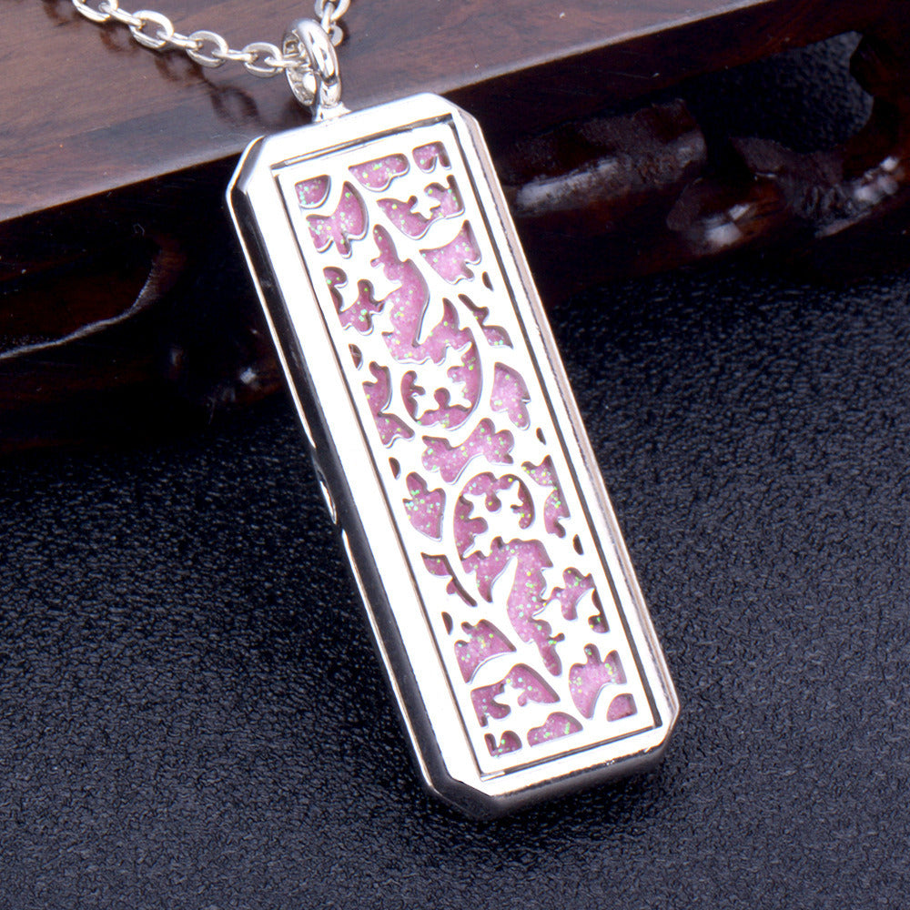 Square Essential Oil Necklace Openable Silver Pendant Perfume Accessories