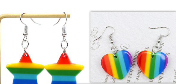 Individualized Rainbow Love Ins Style Five-pointed Star Resin Earrings