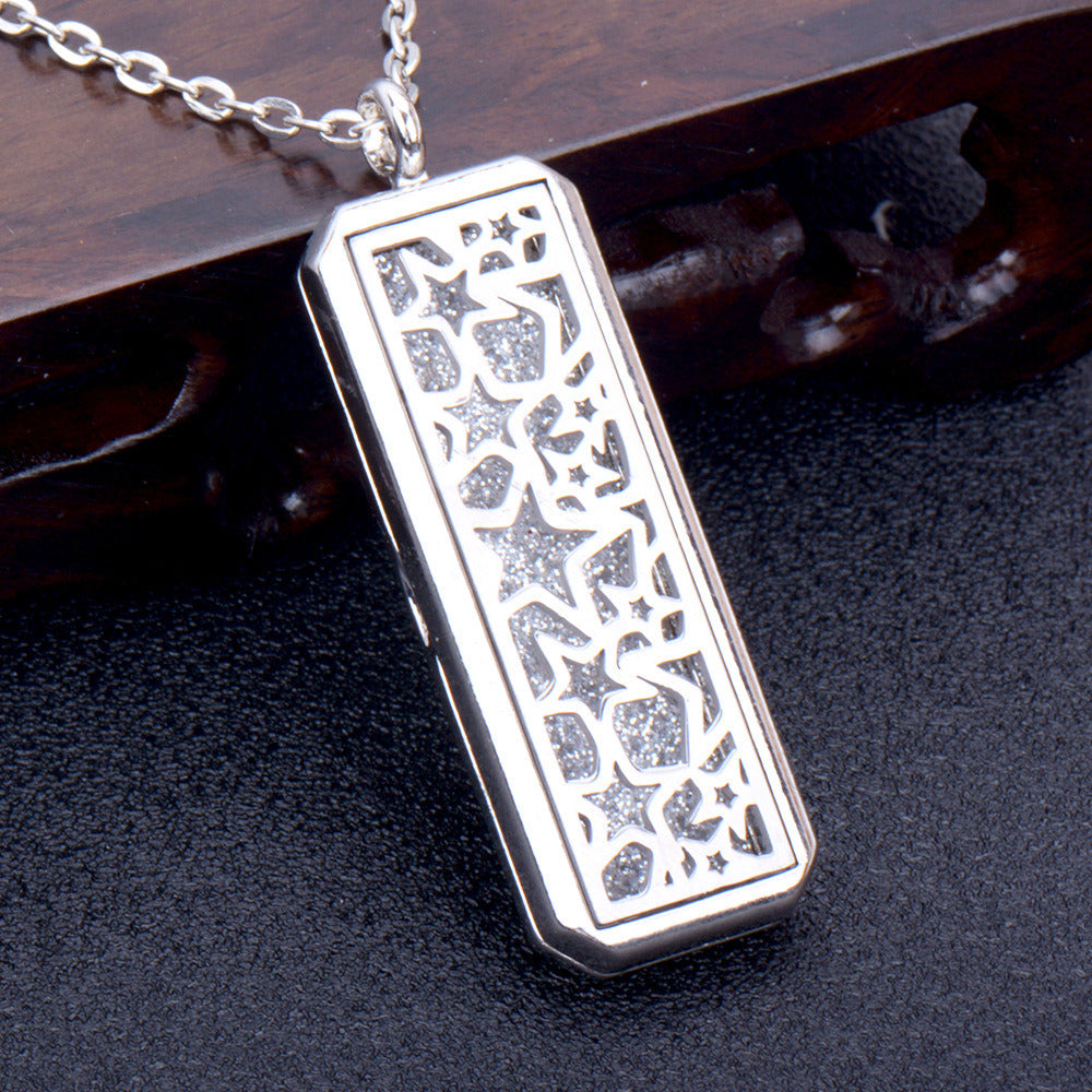 Square Essential Oil Necklace Openable Silver Pendant Perfume Accessories