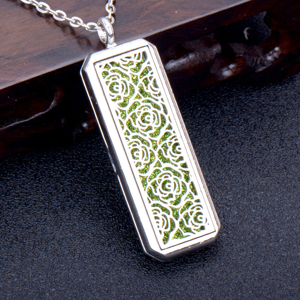 Square Essential Oil Necklace Openable Silver Pendant Perfume Accessories