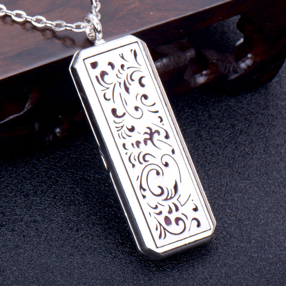 Square Essential Oil Necklace Openable Silver Pendant Perfume Accessories