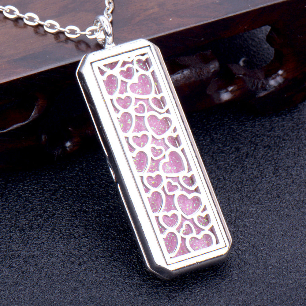 Square Essential Oil Necklace Openable Silver Pendant Perfume Accessories