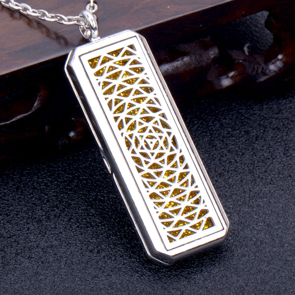 Square Essential Oil Necklace Openable Silver Pendant Perfume Accessories