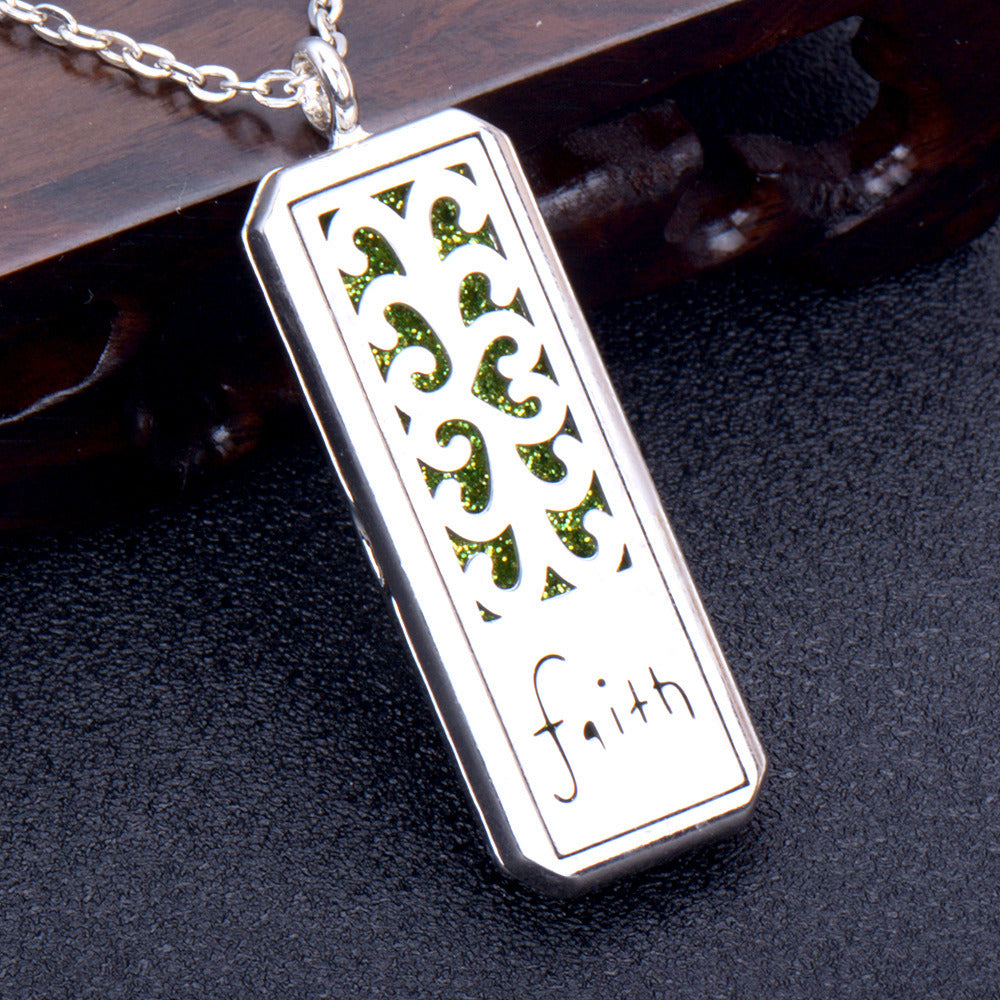 Square Essential Oil Necklace Openable Silver Pendant Perfume Accessories