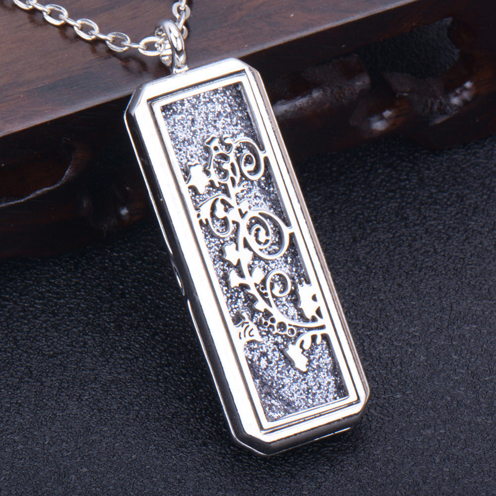 Square Essential Oil Necklace Openable Silver Pendant Perfume Accessories