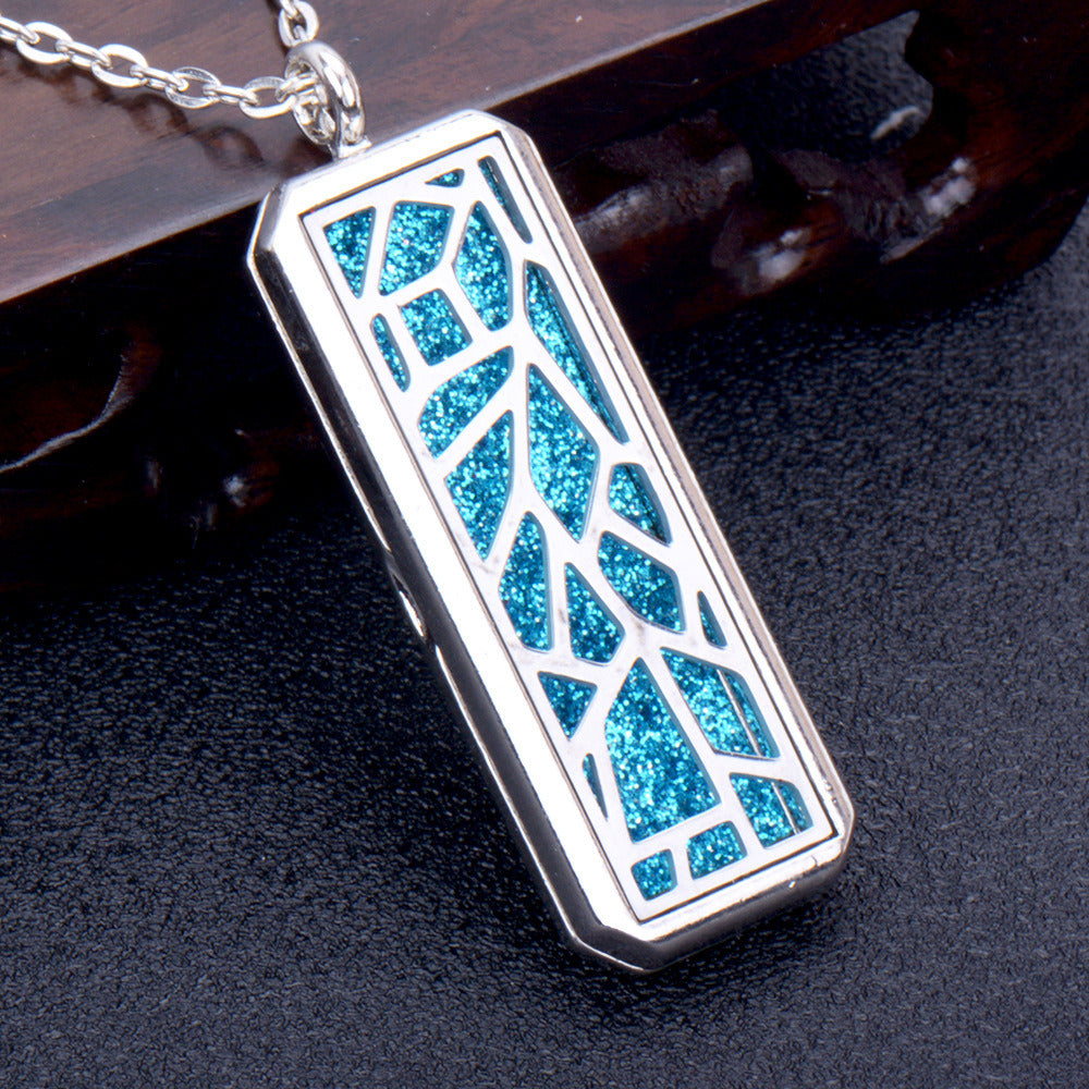 Square Essential Oil Necklace Openable Silver Pendant Perfume Accessories