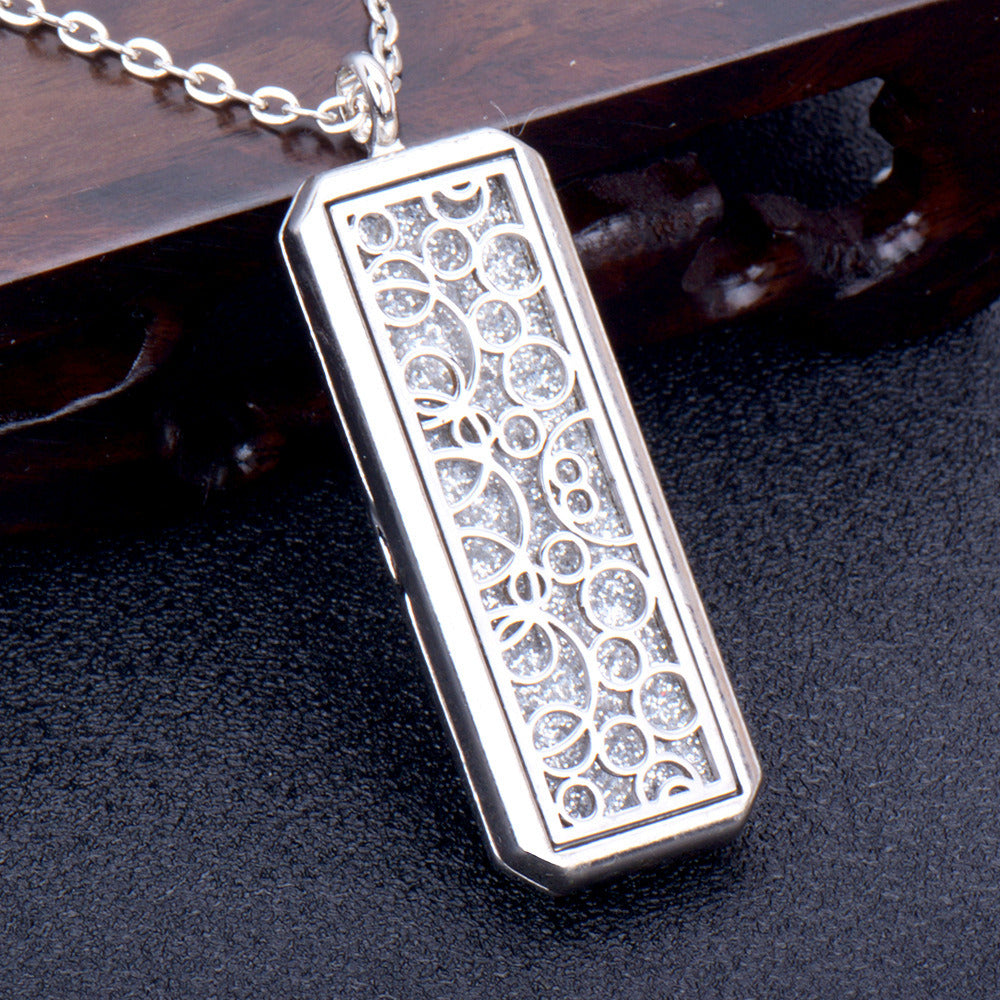 Square Essential Oil Necklace Openable Silver Pendant Perfume Accessories